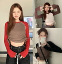 Tシャツ 長袖 トップス 長袖 シンプル カジュアル カットソー 【大きいサイズ レディース 無地 シャツ チュニック 夏秋 tシャツ ゆったり uv shirt】(4)