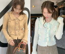 ニットトップス 厚手 フリル カットソー 羽織 カーディガン レトロ かわいい セーター 【大きいサイズ レディース 平干し ニット ニットセーター vネック ドルマン カーディガン knit sweater】(4)