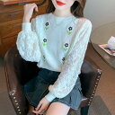 ニット 厚手 ししゅう ニット 長袖 カットソー 花柄 かわいい レトロ 【大きいサイズ レディース 平干し ニット ニットセーター vネック ドルマン カーディガン knit sweater】(4)