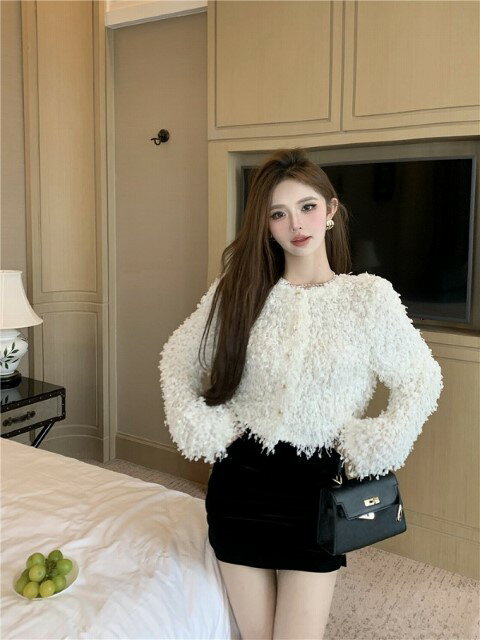 ショートコート ファー付き ジャケット 長袖 フェイクファー アウター コート シンプル かわいい 【大きいサイズ レディース ロング ジャケット アウター 上着 ハンガー ロング丈 春夏 coat】