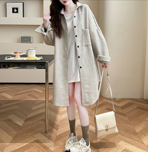 アウター 長袖 長袖羽織 カジュアル シンプル ゆったり レディース【大きいサイズ レディース ジャケット 上着 男の子 女の子 ノーカラー コート ガウン ブルゾン 秋冬 outer】