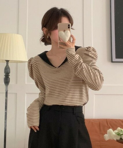 トップス 長袖 ボーダー カジュアル シンプル パフスリーブ かわいい【大きいサイズ レディース 夏秋 きれいめ 可愛い かわいい チュニック tops】 トップス 長袖 ボーダー カジュアル シンプル パフスリーブ かわいい【大きいサイズ レディース 夏秋 きれいめ 可愛い かわいい チュニック tops】