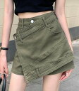 デニムショートパンツ ショーパン ジーパン アシンメトリー 切り替え スリム 着痩せ デニム【大きいサイズ レディース 夏秋 デニム ハイウエスト ハーフパンツ パンツ ショーパン スキニー ダメージ 短パン short pants】