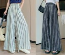 全2色 ワイド バギーパンツ 切り替え ストライプ柄 【大きいサイズあり】【大きいサイズ レディース 夏秋 下着 ボトムス ストレート スキニー ショーツ pants】
