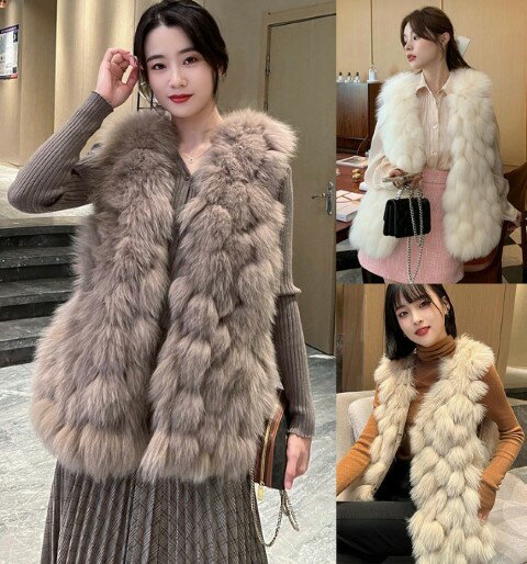 ロングベスト ファー付き シンプル カジュアル 重ね着 フェイクファー おしゃれ レディース【大きいサイズ レディース ダウン ダウンベ..