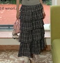 ロングスカート ボトムス フリル チェック柄 ケーキスカート シンプル カジュアル レディース【大きいサイズ レディース ロング 春夏 フレア スウェット パンツ レギンス スカーチョ スキニー レギンス skirt】(4)