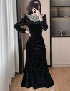 ロングワンピース 長袖 フリル シック ドレス レディース【大きいサイズ レディース 夏秋 結婚式 きれいめ タイト フォーマル 大人 上品 チュニック one-piece】(4)