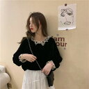 トップス 長袖 ガーリー レトロ レース シンプル カジュアル レディース【大きいサイズ レディース きれいめ 半袖 七分袖 五分袖 無地 春夏 cut and sewn】(4)