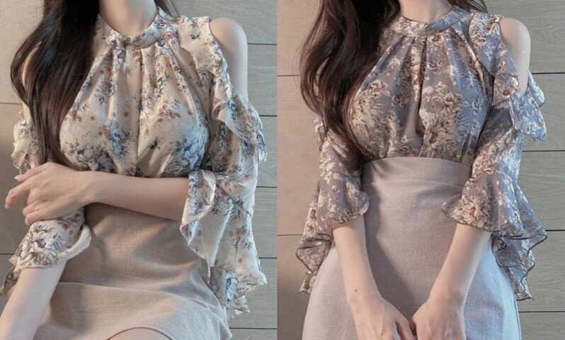 全2色 トップス オフショルダー 切り替え 体型カバー 着痩せ sweet系【大きいサイズ レディース 夏秋 きれいめ 可愛い かわいい チュニック tops】