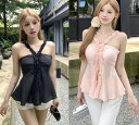 全2色 トップス フリル 切り替え スリム 着痩せ sweet系【大きいサイズ レディース 春夏 セール きれいめ 可愛い かわいい チュニック tops】