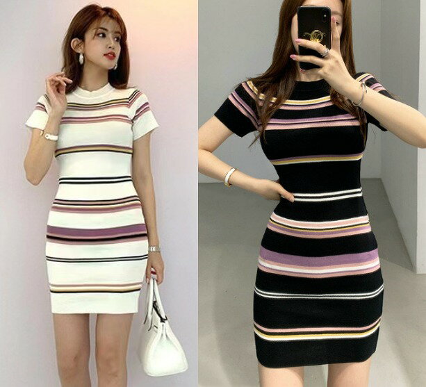 タイトワンピース 切り替え バイカラー スリム 着痩せ ボーダー柄 シンプル【大きいサイズ レディース 秋冬 結婚式 きれいめ タイト フォーマル 大人 上品 チュニック one-piece】