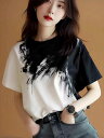 半袖Tシャツ 切り替え バイカラー 体型カバー 着痩せ シンプル【大きいサイズ レディース 夏秋 チュニック フォーマル オフィス ボウタイ シフォン シャツ インナー blouse】(4)
