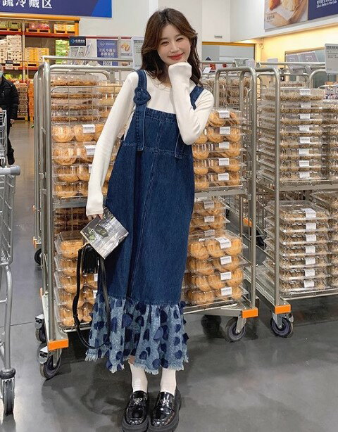 デニムワンピ ノースリーブ フリル 切り替え 体型カバー 着痩せ デニム sweet系【大きいサイズ レディース 春夏 結婚式 きれいめ タイト フォーマル 大人 上品 チュニック one-piece】