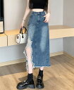 デニムスカート アシンメトリー 切り替え スリム 着痩せ デニム シンプル【大きいサイズ レディース 夏秋 フレア スウェット パンツ レギンス スカーチョ スキニー レギンス ミモレ丈 skirt】
