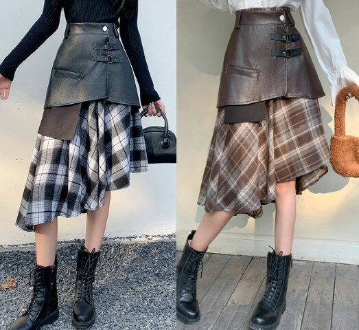 全2色 スカート 2点セット アシンメトリー フリル 切り替え スリム 着痩せ シンプル【大きいサイズ レディース 秋冬 フレア スウェット パンツ レギンス ...