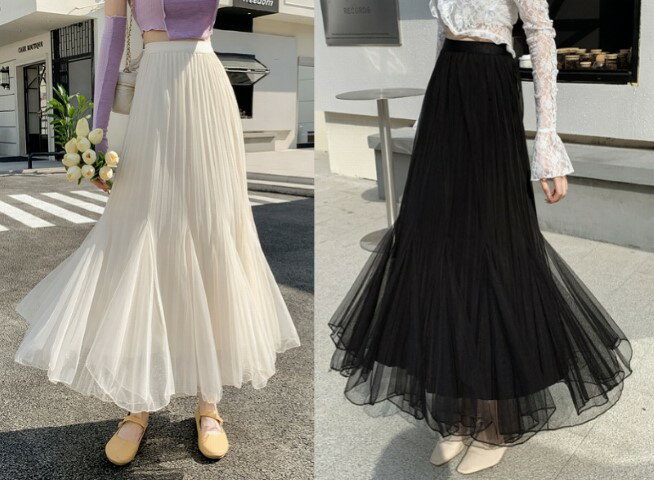 全2色 スカート チュール フリル 切り替え 体型カバー 着痩せ sweet系【大きいサイズ レディース 春夏 フレア スウェット パンツ レギンス スカーチョ スキニー レギンス ミモレ丈 skirt】