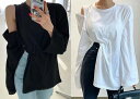 全2色 長袖Tシャツ スリット 切り替え 体型カバー 着痩せ 無地 シンプル カジュアル【大きいサイズ レディース 春夏 チュニック フォーマル オフィス ボウタイ シフォン シャツ インナー blouse】(4)