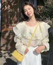 長袖シャツ フリル 切り替え 体型カバー 着痩せ 無地 sweet系【大きいサイズ レディース 春夏 チュニック フォーマル オフィス ボウタイ シフォン シャツ インナー blouse】(4)