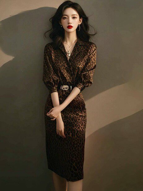 ワンピース 切り替え バイカラー スリム 着痩せ レオパード柄 シンプル【大きいサイズ レディース 秋冬 結婚式 きれいめ タイト フォーマル 大人 上品 チュニック one-piece】(4)