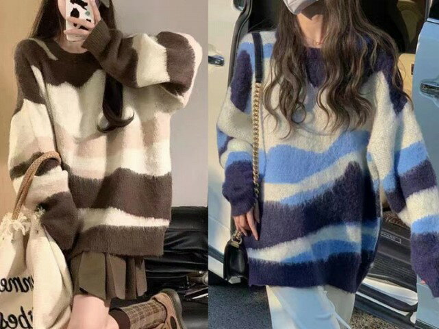 ニットトップス 長袖 ゆったり ボーダー シンプル カジュアル セーター レディース【大きいサイズ レディース 春夏 セール きれいめ 可愛い かわいい チュニック tops】
