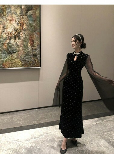 ロングワンピース 長袖 フリル きれいめ セクシー ドレス【大きいサイズ レディース 夏秋 結婚式 きれいめ タイト フォーマル 大人 上品 チュニック one-piece】 ロングワンピース 長袖 フリル きれいめ セクシー ドレス【大きいサイズ レディース 夏秋 結婚式 きれいめ タイト フォーマル 大人 上品 チュニック one-piece】