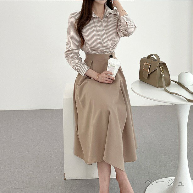 ロングワンピース フリル 長袖 ボーダー柄 オフィスカジュアル きれいめ お出かけ シンプル レディース【大きいサイズ レディース 夏秋 結婚式 きれいめ タイト フォーマル 大人 上品 チュニック one-piece】