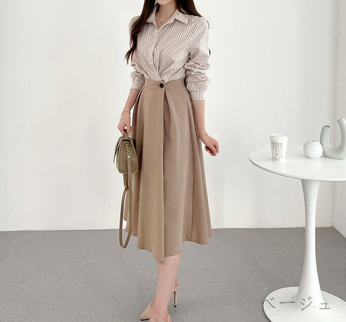 ロングワンピース フリル 長袖 ボーダー柄 オフィスカジュアル きれいめ お出かけ シンプル レディース【大きいサイズ レディース 夏秋 結婚式 きれいめ タイト フォーマル 大人 上品 チュニック one-piece】