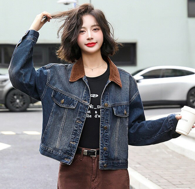 Gジャン ジージャン ジーンズ ジャケット アウター 羽織 長袖 デニム シンプル カジュアル【大きいサイズ レディース フェイクレザー テーラード フォーマル 卒業式 結婚式 秋冬 jaket Blazer】(4)