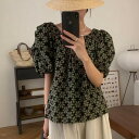 トップス シャツ ブラウス 半袖 パフスリーブ 花柄 シンプル カジュアル お出かけ レディース【大きいサイズ レディース 春夏 チュニック フォーマル オフィス ボウタイ シフォン シャツ インナー blouse】(4)
