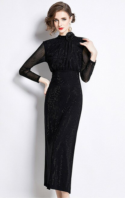 ロングワンピース 長袖 ドレス 二次会 披露宴 懇親会 パーティー レディース【大きいサイズ レディース 秋冬 結婚式 きれいめ タイト フォーマル 大人 上品 チュニック one-piece】