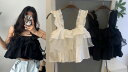 トップス タンクトップ ショート丈トップス ノースリーブ フリル キュート セクシー かわいい レディース【大きいサイズ レディース 夏秋 レース 無地 ダンス キャミソール ノースリーブ インナー Tank-top】