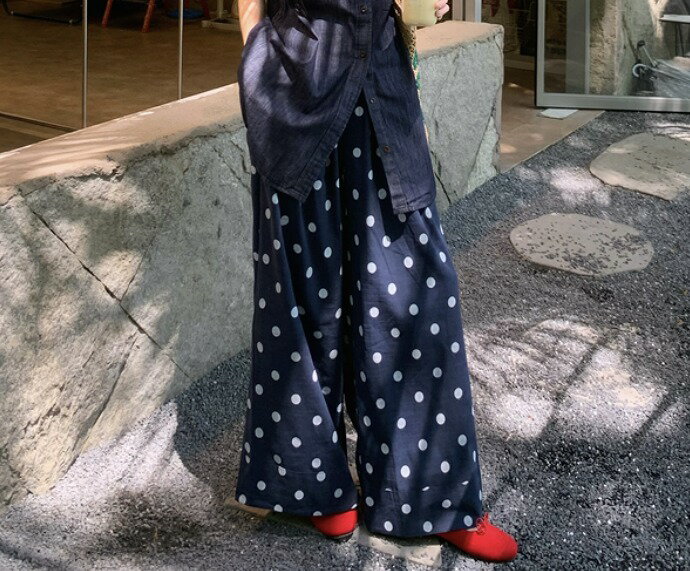 ワイドパンツ バギーパンツ ストレートパンツ ドット柄 シンプル カジュアル レディース【大きいサイズ レディース 秋冬 スカート パンツ ガウチョ ドレス サロペット ロンパース all-in-one】