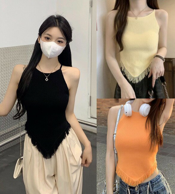 トップス タンクトップ キャミソール ノースリーブ 袖なし フリンジ タッセル セクシー シンプル カジ..