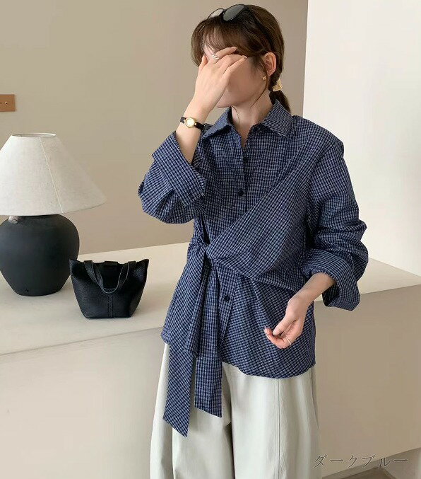 シャツ ブラウス 切り替え バイカラー 体型カバー 着痩せ チェック柄【大きいサイズ レディース 秋冬 チュニック フォーマル オフィス ボウタイ シフォン シャツ インナー blouse】
