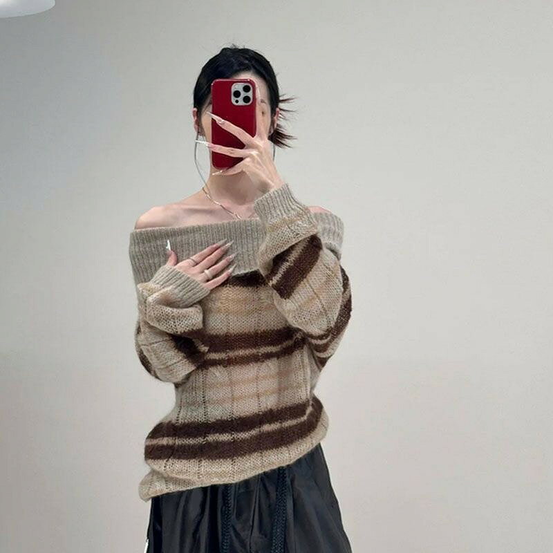 ニット長袖バイカラー体型カバー着痩...