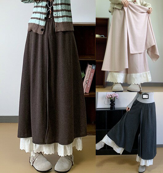 キュロット フリル 切り替え 体型カバー 着痩せ【大きいサイズ レディース 秋冬 下着 ボトムス ストレート スキニー ショーツ pants】