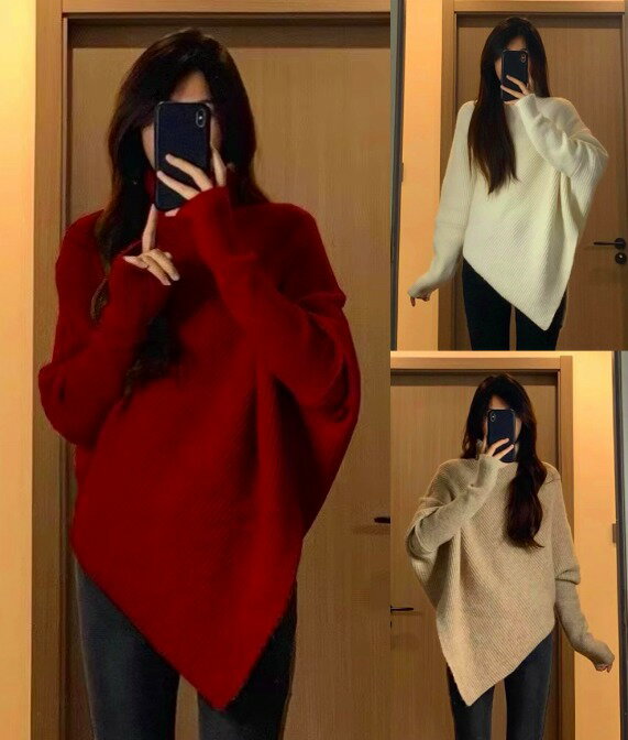 ニットアシンメトリーハイネック切り...