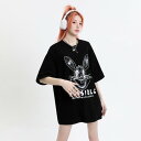 柄Tシャツ ウサギ 半袖 トップス シンプル カジュアル レディース【大きいサイズ レディース 無地 シャツ チュニック 夏秋 tシャツ ゆったり uv shirt】