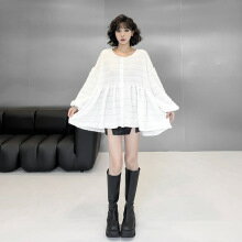 トップス シャツ ブラウス フリル 長袖 個性派 ユニーク レディース【大きいサイズ レディース 春夏 チュニック フォーマル オフィス ボウタイ シフォン シャツ インナー blouse】