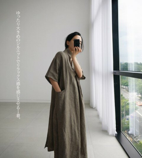 シャツワンピース 綿麻 ロング丈 半袖 オーバーサイズ ゆったり オシャレ【大きいサイズ レディース 春夏 結婚式 きれいめ タイト フォーマル 大人 上品 チュニック one-piece】