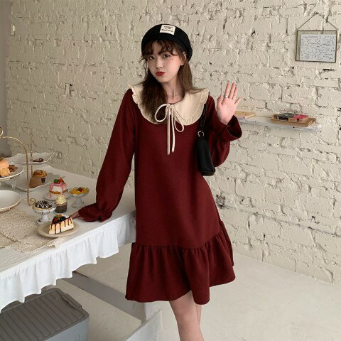ワンピース レディース ミニワンピ 襟付き レトロ ドールカラー 長袖 リボン【大きいサイズ レディース 春夏 結婚式 きれいめ タイト フォーマル 大人 上品 チュニック one-piece】
