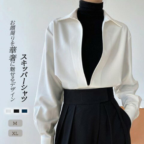 トップス スキッパーシャツ スリットシャツ プルオーバー 襟つき 長袖 レディース【大きいサイズ レディース 春夏 チュニック フォーマル オフィス ボウタイ シフォン シャツ インナー blouse】