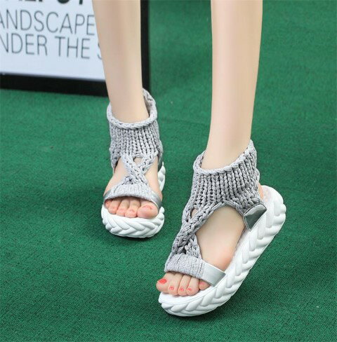 サンダル オープントゥ ローマ 毛糸 厚底【大きいサイズ レディース 歩きやすい オフィス ベランダ 秋..