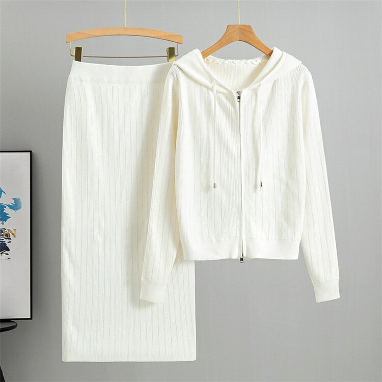 2点セット フード付き カーディガン コート タイトスカート【大きいサイズ レディース 秋冬 フレア スウェット パンツ レギンス スカーチョ スキニー レギン...