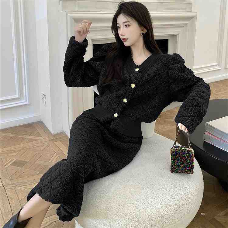 【送料無料】パフスリーブ コート タイトスカート スカート 2点セット【大きいサイズ レディース 秋冬 フレア スウェット パンツ レギンス スカーチョ スキニ...