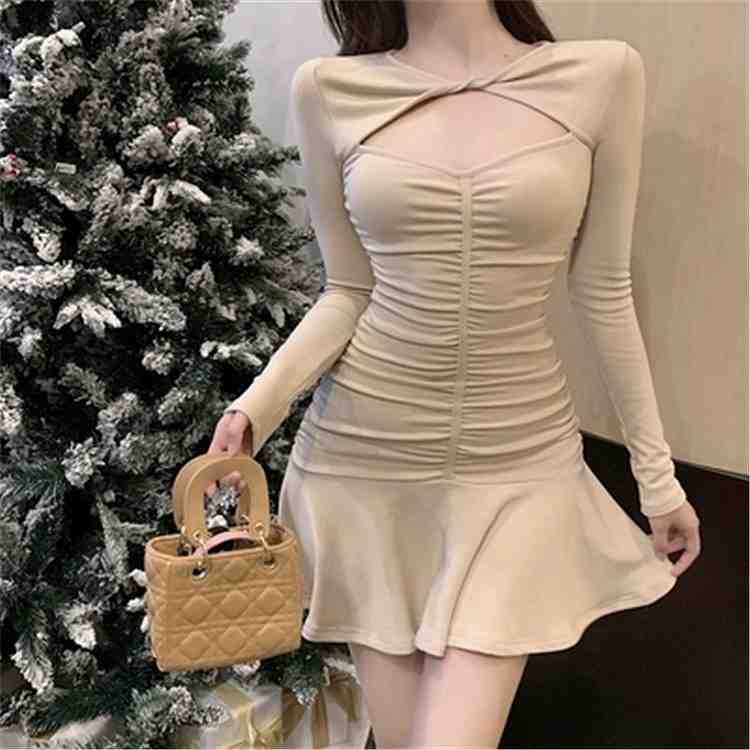 フリル チューブトップ バッグヒップ 透かし彫り ワンピース【大きいサイズ レディース 冬春 結婚式 きれいめ タイト フォーマル 大人 上品 チュニック one-piece】