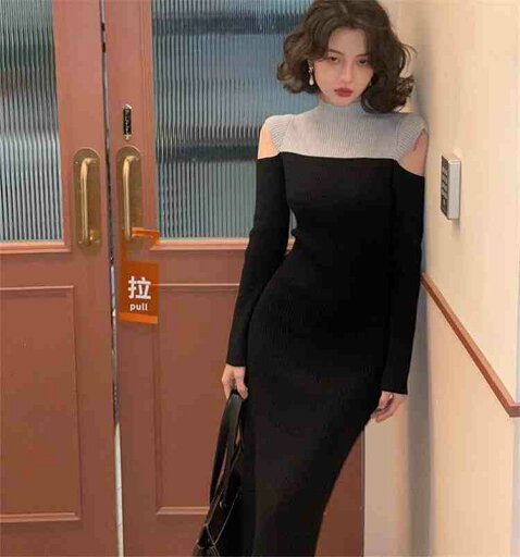 オフショルダー レトロ 編み物 ワンピース 中・長セクション【大きいサイズ レディース 春夏 結婚式 きれいめ タイト フォーマル 大人 上品 チュニック one-piece】 オフショルダー レトロ 編み物 ワンピース 中・長セクション【大きいサイズ レディース 春夏 結婚式 きれいめ タイト フォーマル 大人 上品 チュニック one-piece】