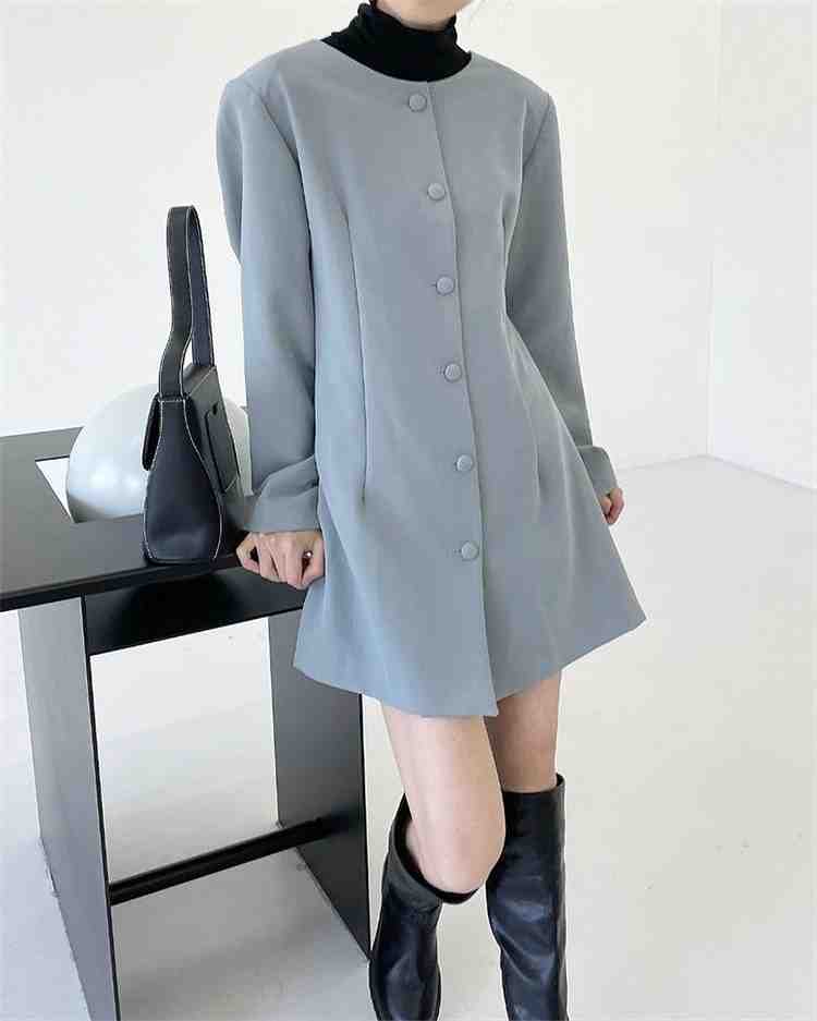 【送料無料】デザインセンス 前後着 単体ボタン ワンピース 高級感 オシャレ【大きいサイズ レディース 秋冬 結婚式 きれいめ タイト フォーマル 大人 上品 チュニック one-piece】