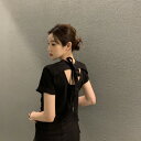 トップス レディース リボンTシャツ ファッション かわいい 【大きいサイズ レディース 無地 シャツ チュニック 春夏 tシャツ ゆったり uv shirt】(4)