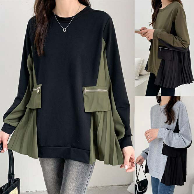 トップス 長袖 シンプル カジュアル お出かけ ゆったり ロング丈 レディース【大きいサイズ レディース 秋冬 セール きれいめ 可愛い かわいい チュニック tops】